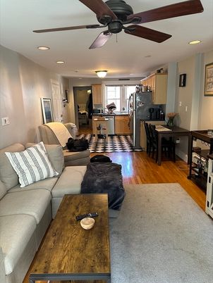 Dining room, Interior, Kitchen, Living room, Recessed Lighting, Stainless Steel Appliances, Wood Texture Flooring