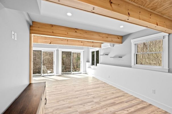 Empty room, Interior, Recessed Lighting, Wooden Beams, Wooden Ceilings, Wood Texture Flooring, Wooden Walls
