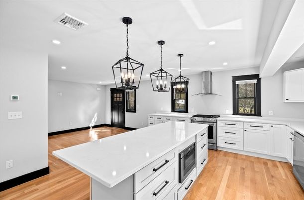 Interior, Kitchen, Pendant Lights, Recessed Lighting, Wood Texture Flooring