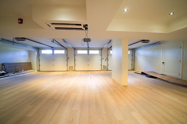 Garage, Interior, Recessed Lighting, Wood Texture Flooring