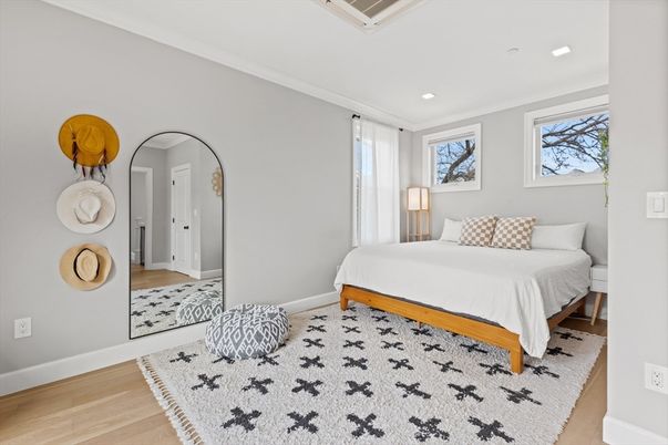 Bedroom, Interior, Recessed Lighting, Wood Texture Flooring