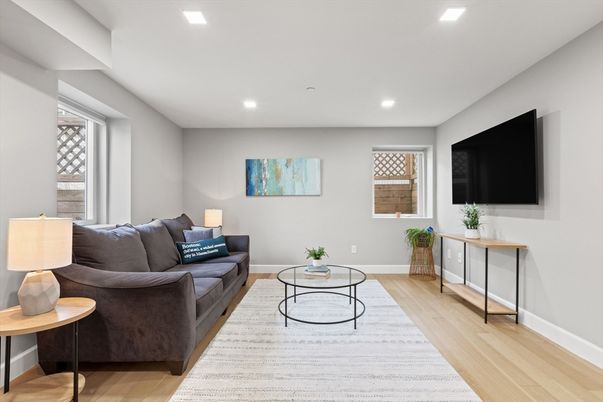 Interior, Living room, Recessed Lighting, Wood Texture Flooring