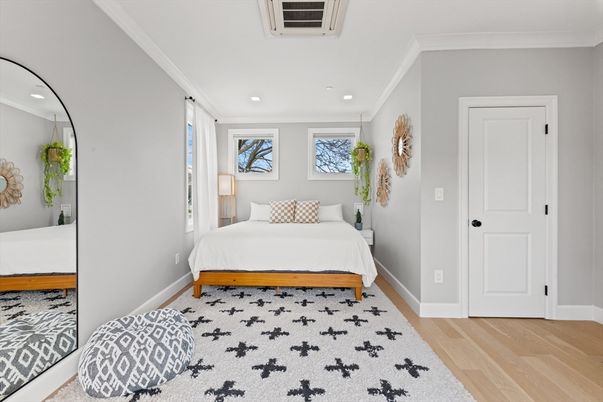 Bedroom, Interior, Recessed Lighting, Wood Texture Flooring