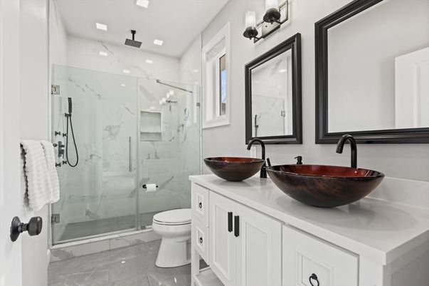 Bathroom, Glass Shower, Interior, Marble, Marble Walls, Recessed Lighting