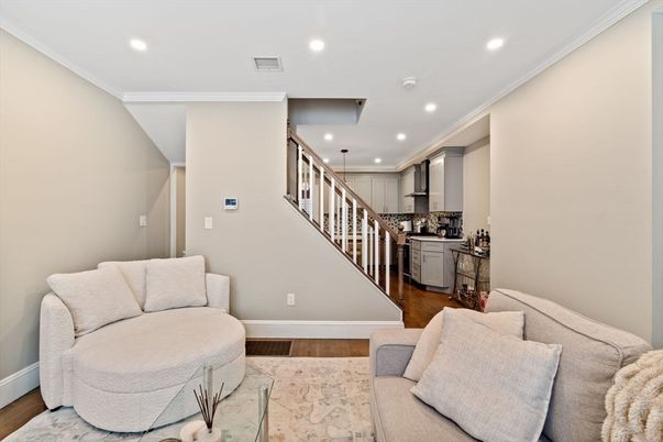 Interior, Kitchen, Living room, Pendant Lights, Recessed Lighting, Wood Texture Flooring