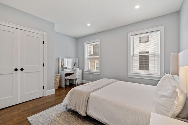 Bedroom, Interior, Recessed Lighting, Wood Texture Flooring