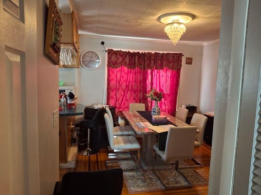 Chandelier, Dining room, Interior, Wood Texture Flooring