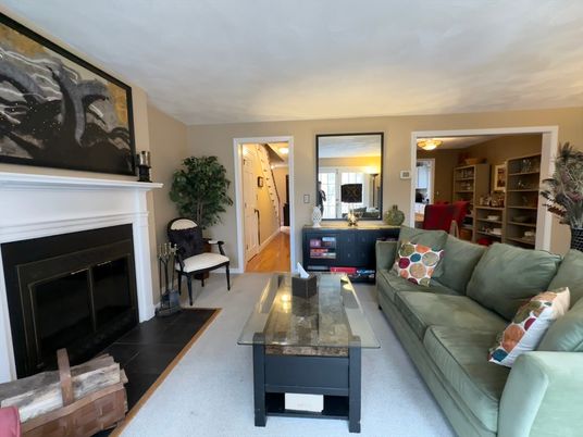 Dining room, Fireplace, Interior, Living room, Wood Texture Flooring