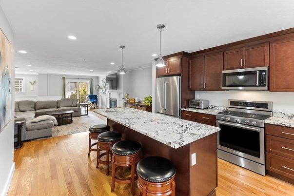 Interior, Kitchen, Living room, Pendant Lights, Recessed Lighting, Stainless Steel Appliances, Wood Texture Flooring