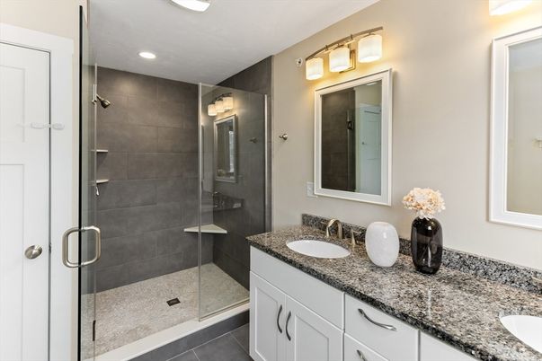 Bathroom, Dual Sink Vanities, Glass Shower, Interior, Recessed Lighting