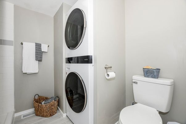 Bathroom, Interior, Utility Closets, Washer, Wood Texture Flooring