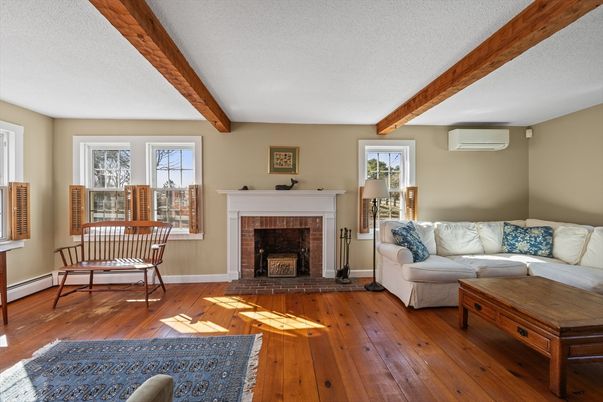 Fireplace, Interior, Living room, Wooden Beams, Wood Texture Flooring