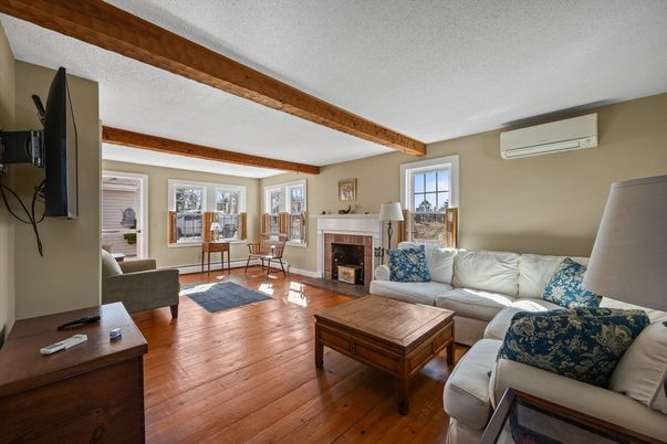 Fireplace, Interior, Living room, Wooden Beams, Wood Texture Flooring