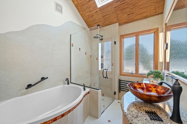 Bathroom, Glass Shower, Interior, Wooden Ceilings