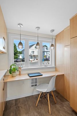 Home Office, Interior, Pendant Lights, Wood Texture Flooring