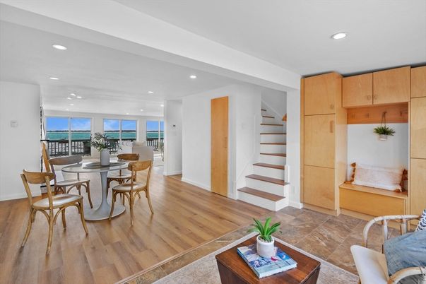 Dining room, Interior, Recessed Lighting, Water, Wood Texture Flooring