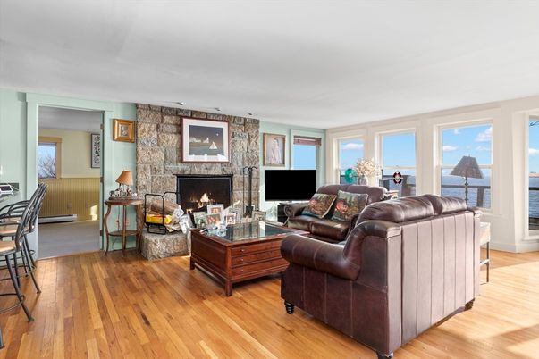 Fireplace, Interior, Living room, Stone Walls, Wood Texture Flooring