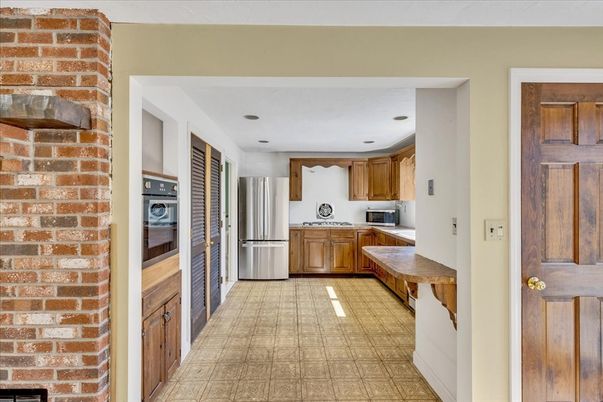 Interior, Kitchen, Stainless Steel Appliances, Stone Walls