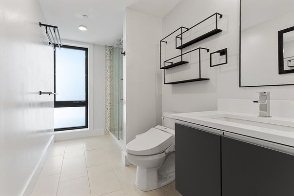 Bathroom, Interior, Recessed Lighting, Wood Texture Flooring
