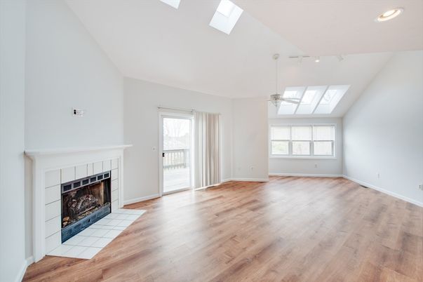Empty room, Fireplace, Interior, Recessed Lighting, Wood Texture Flooring