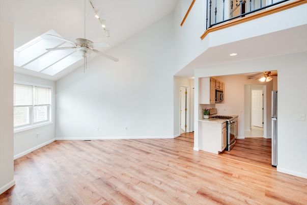 Empty room, Interior, Kitchen, Recessed Lighting, Wood Texture Flooring