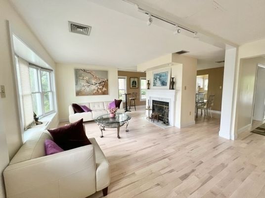 Dining room, Fireplace, Interior, Living room, Wood Texture Flooring