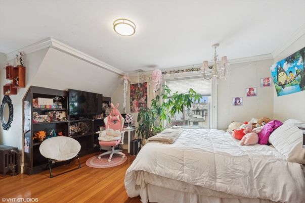 Bedroom, Chandelier, Interior, Wood Texture Flooring
