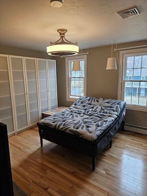 Bedroom, Interior, Pendant Lights, Wood Texture Flooring