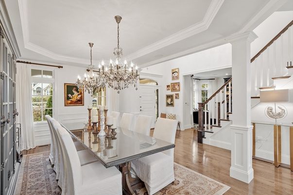 Chandelier, Dining room, Interior, Wood Texture Flooring