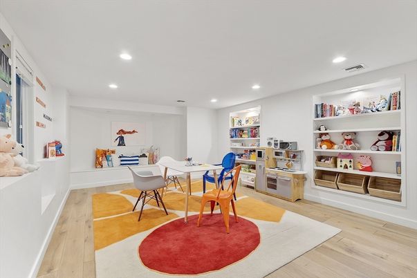 Dining room, Interior, Recessed Lighting, Wood Texture Flooring