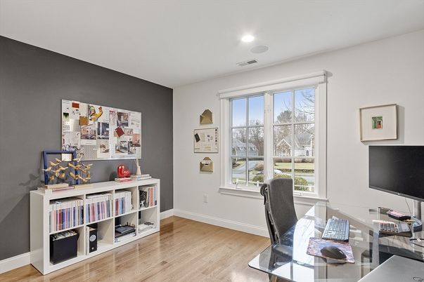 Home Office, Interior, Recessed Lighting, Wood Texture Flooring