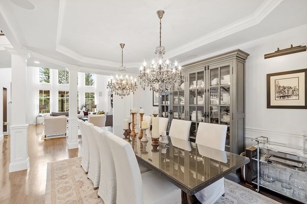 Chandelier, Dining room, Interior, Wood Texture Flooring
