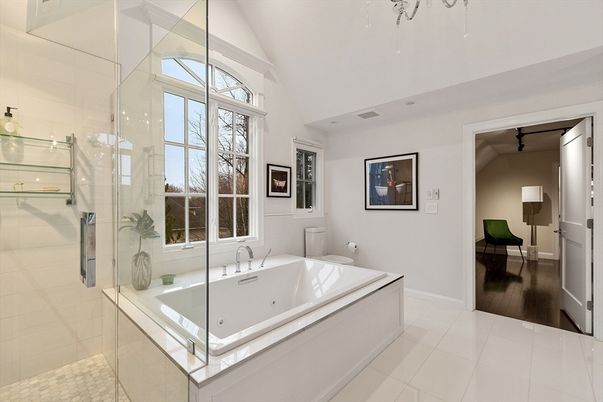 Bathroom, Glass Shower, Interior, Wood Texture Flooring