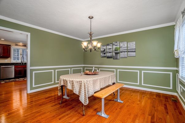 Chandelier, Dining room, Interior, Wood Texture Flooring