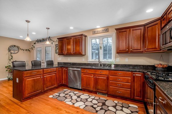 Interior, Kitchen, Pendant Lights, Recessed Lighting, Wood Texture Flooring