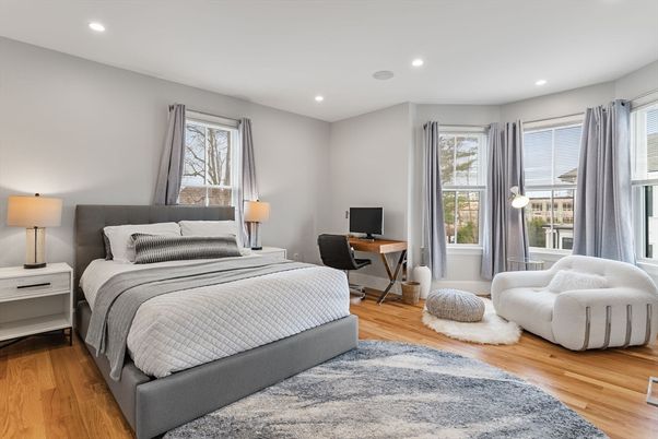 Bedroom, Home Office, Interior, Recessed Lighting, Wood Texture Flooring