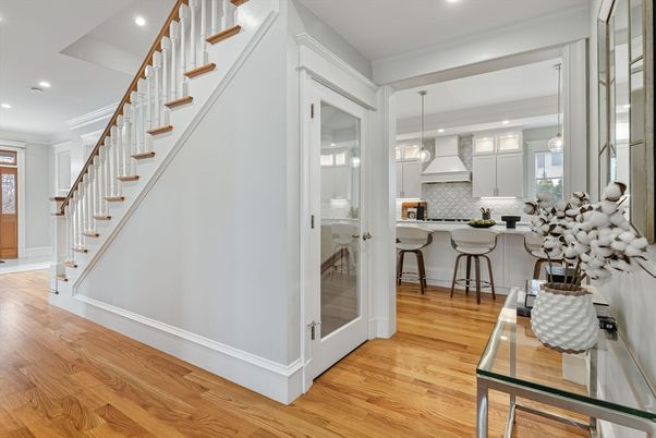 Interior, Kitchen, Pendant Lights, Recessed Lighting, Wood Texture Flooring