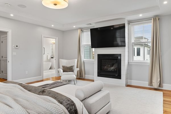 Fireplace, Interior, Recessed Lighting, Wood Texture Flooring