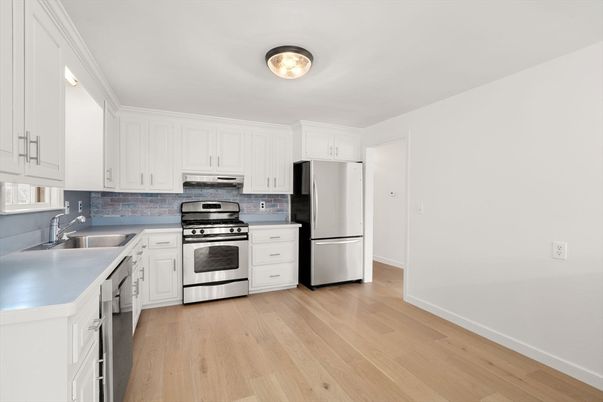 Interior, Kitchen, Stainless Steel Appliances, Wood Texture Flooring