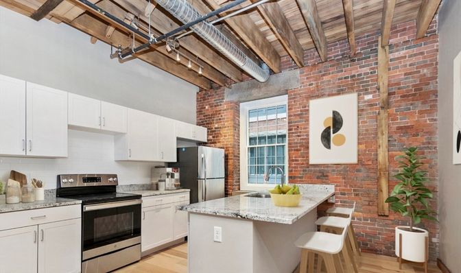 Interior, Kitchen, Stainless Steel Appliances, Stone Walls, Wooden Beams, Wooden Ceilings, Wood Texture Flooring