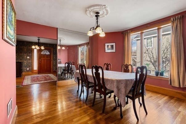 Chandelier, Dining room, Interior, Pendant Lights, Wood Texture Flooring