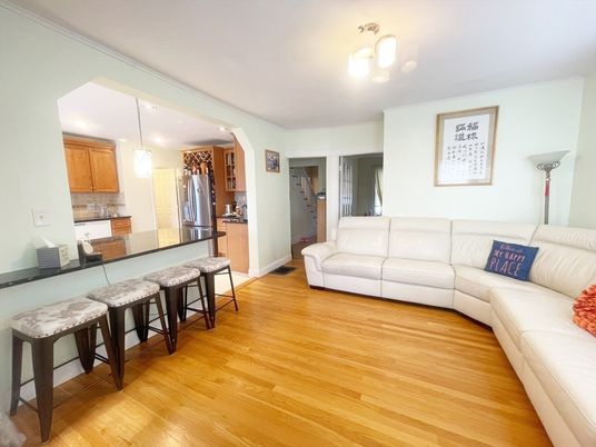 Interior, Kitchen, Living room, Pendant Lights, Recessed Lighting, Stainless Steel Appliances, Wood Texture Flooring