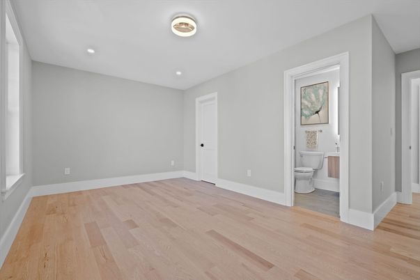 Bathroom, Empty room, Interior, Recessed Lighting, Wood Texture Flooring