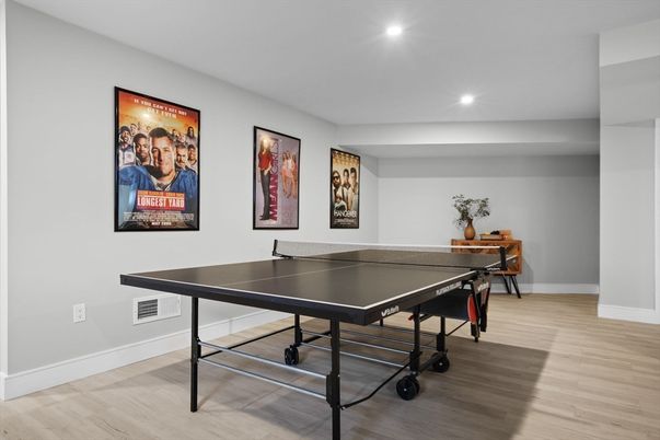 Game Room, Interior, Recessed Lighting, Wood Texture Flooring