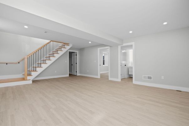 Empty room, Interior, Recessed Lighting, Wood Texture Flooring
