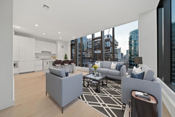 Interior, Kitchen, Living room, Recessed Lighting, Wood Texture Flooring