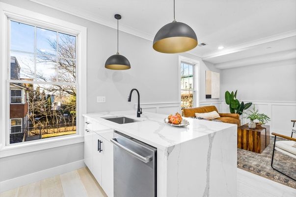 Interior, Kitchen, Pendant Lights, Recessed Lighting, Wood Texture Flooring