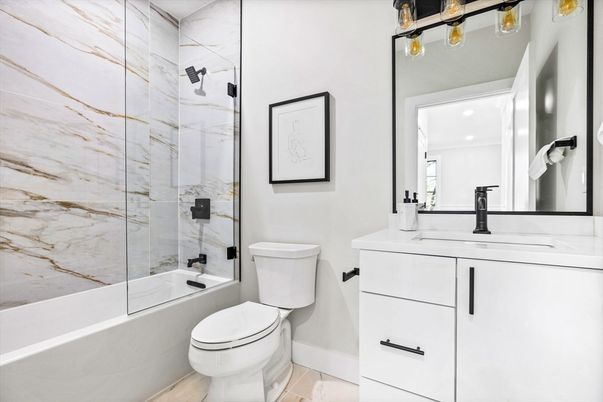 Bathroom, Glass Shower, Interior, Marble Walls, Recessed Lighting
