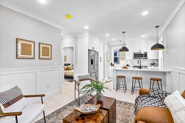 Interior, Kitchen, Living room, Pendant Lights, Recessed Lighting, Stainless Steel Appliances, Wood Texture Flooring