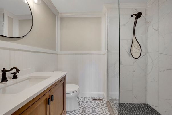Bathroom, Glass Shower, Interior, Marble Walls